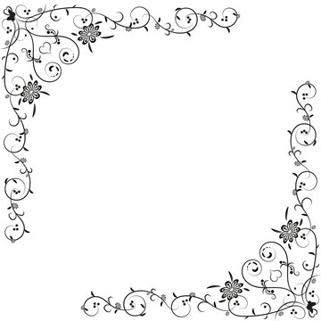 Cantoneira floral estilo vintage na cor preta com fundo branco