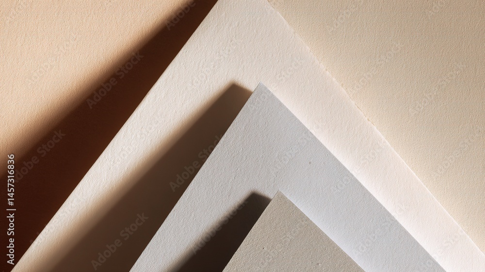 Poster geometric folded paper shapes creating dynamic shadow play