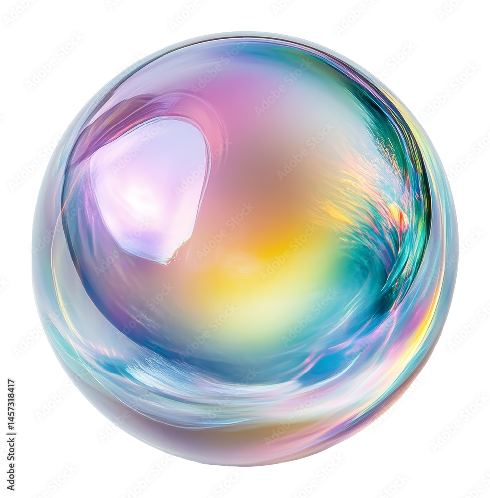 Poster iridescent soap bubble with rainbow colors on a transparent background