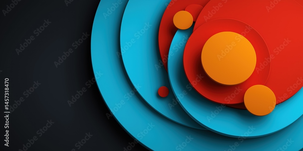 Poster a colorful abstract design with blue, red, and orange circles. the circles are arranged in a way tha