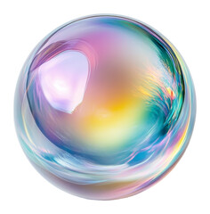Iridescent soap bubble with rainbow colors on a transparent background