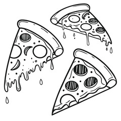 Black and White Pizza Slice Vector  Dripping Cheese Illustration Pack
