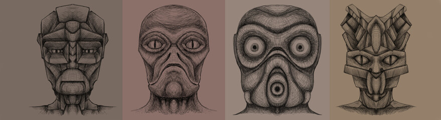 Alien creature, sketch, character idea for horror or game - digital painting. Painted on a tablet.