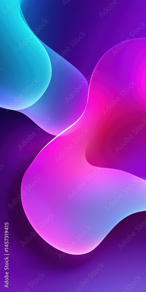 Poster a gradient of purple and blue colors, with a pink and blue line in the middle. the background is a m