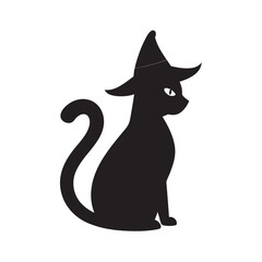 Cat Wearing Witch Hat Silhouette