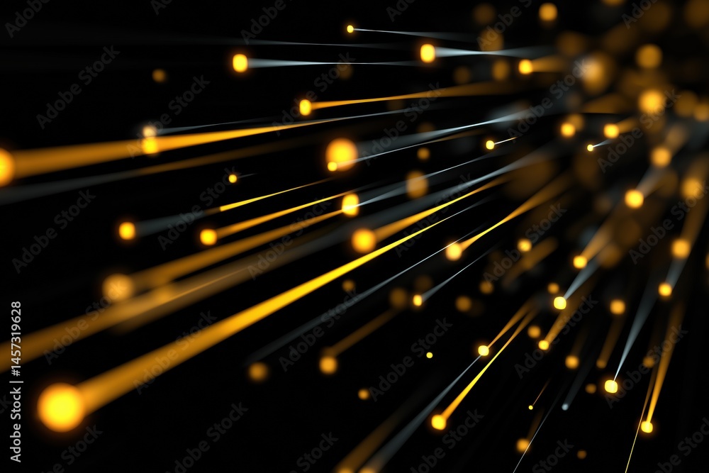 Aufkleber a black and yellow image of a bright light with many small yellow dots. the image has a sense of mov