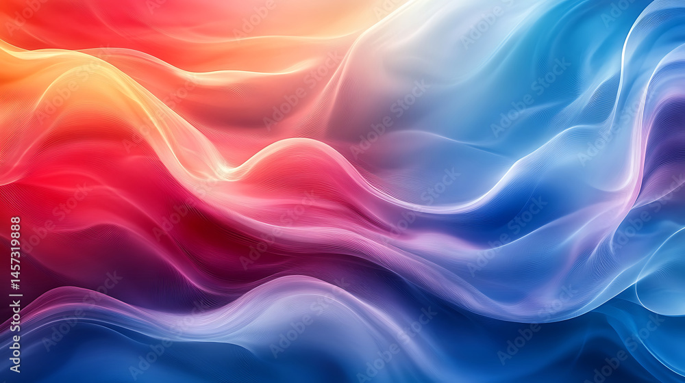 Poster abstract flowing gradient background design featuring smooth wavy lines in red blue orange and white