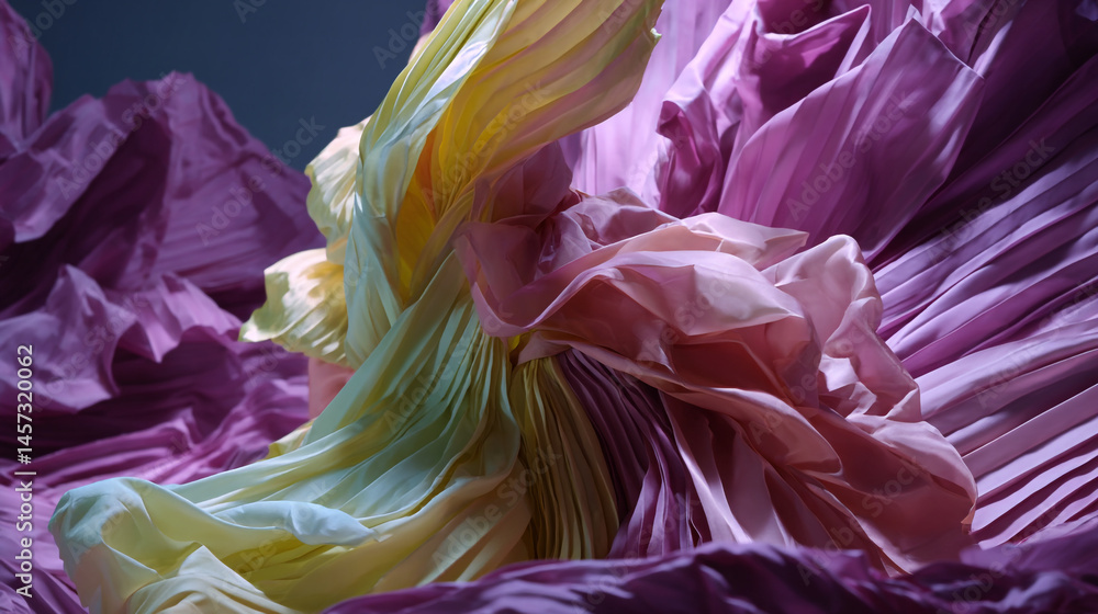Poster abstract folds of colorful fabric in yellow pink and purple creating a textured background effect