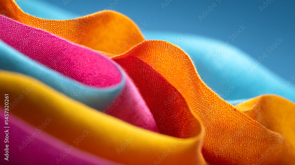 Aufkleber close up view of colorful fabric layers with blue background creating an abstract design element