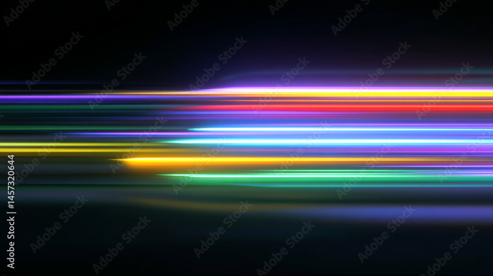 Poster abstract multicolored light streaks on a dark background creating a sense of speed and movement