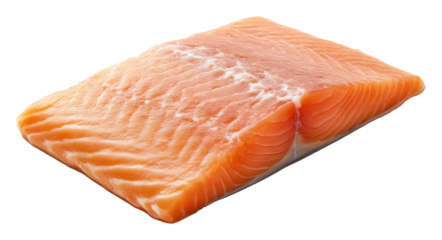 Fresh raw salmon fillet with vibrant orange color on a transparent background