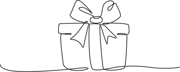 Hand drawn gift box continuous one line icon. Present with ribbon bow single line vector illustration in doodle style. Contour linear sign design, Editable Stroke. © Hanan