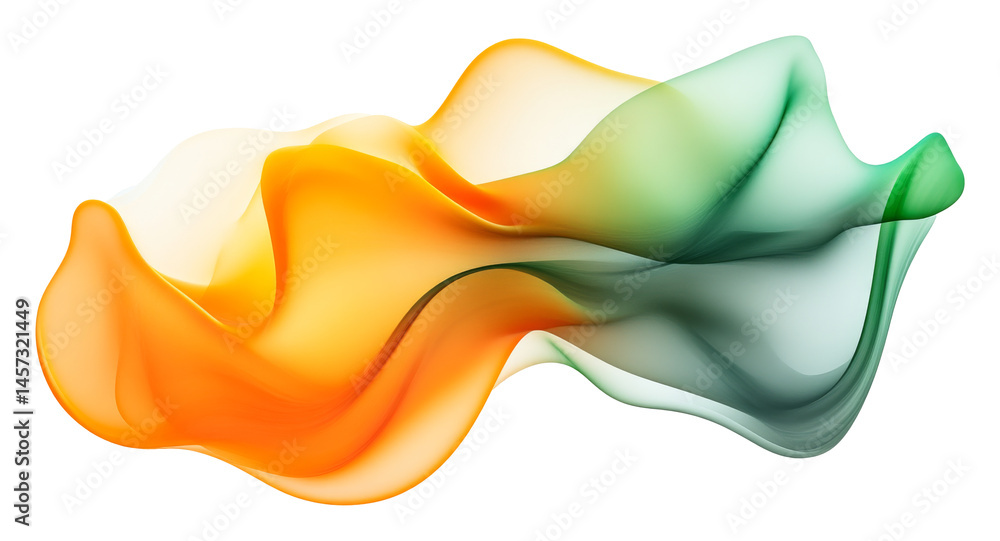 Aufkleber flowing orange and green abstract wave with smooth gradient colors on a transparent background
