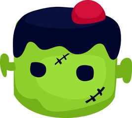 Frankenstein Cake - Cartoon Halloween cake vector illustration with spooky decorations