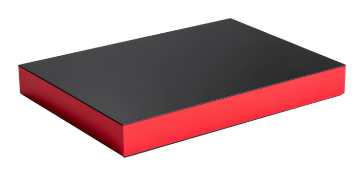 Red and black rectangular platform on a transparent background, modern minimalist style