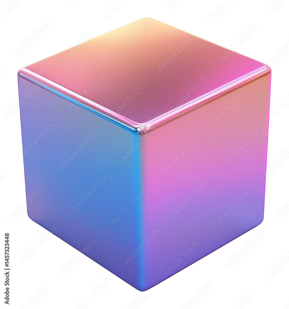 Poster colorful gradient cube with smooth edges and reflective surface on a transparent background, 3d digi