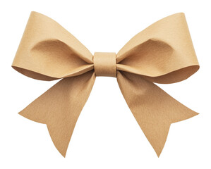 Brown paper bow with shadow on a transparent background, 3d rendering of gift decoration