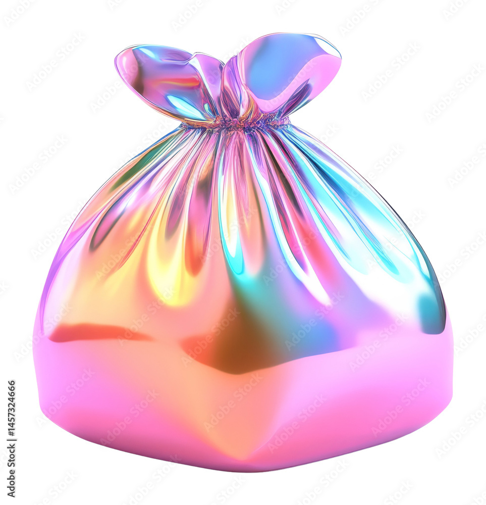 Poster iridescent garbage bag with colorful reflections on a transparent background, 3d render