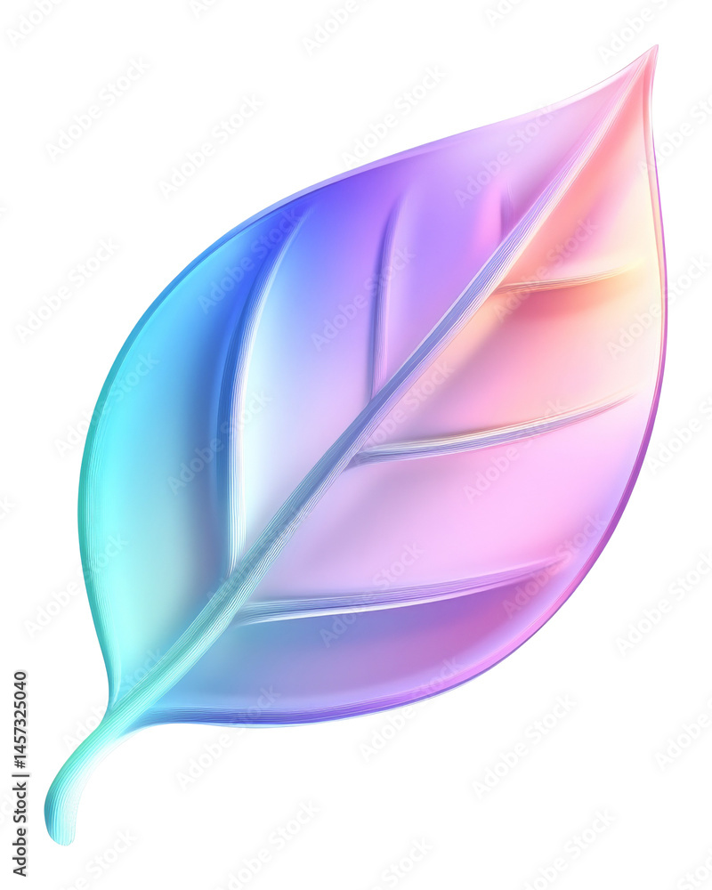 Poster iridescent gradient leaf with soft colors and smooth texture on a transparent background, digital ar