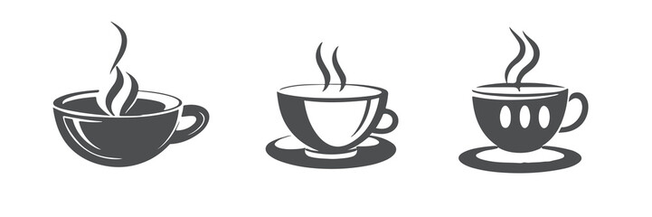 Coffee Cup Icons Set in Black and White