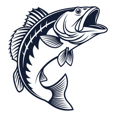 Largemouth Bass Fish Illustration Vintage Style Graphic Design Element
