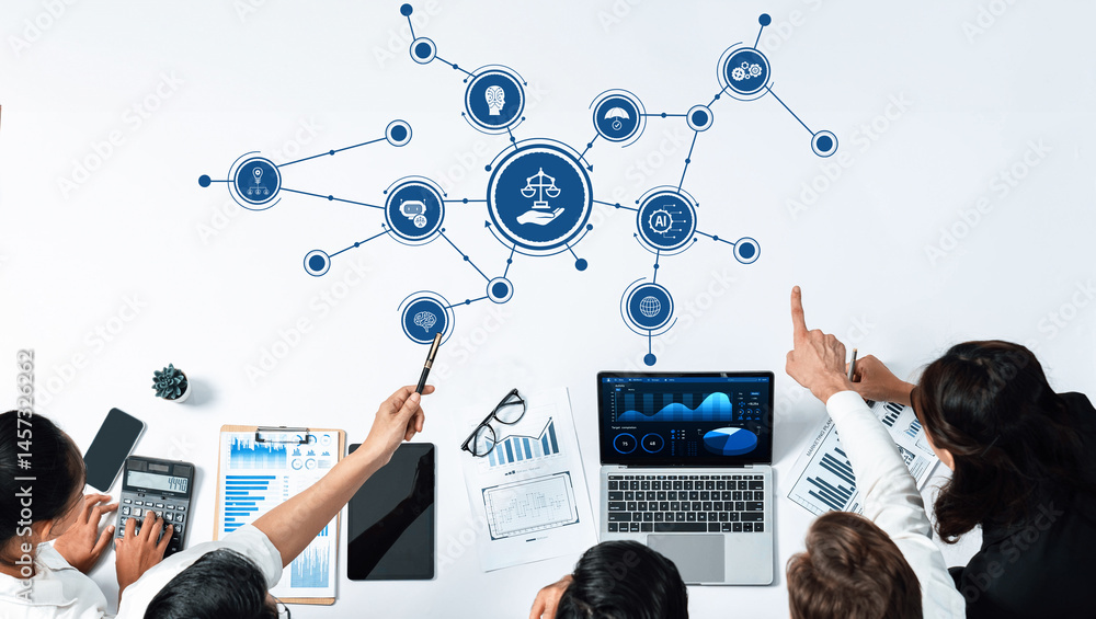 Aufkleber a team of professionals collaborates in a modern workspace, analyzing ethical decision-making proces