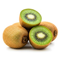 Fototapeta premium Whole and halved kiwi fruits on a white background.jpg