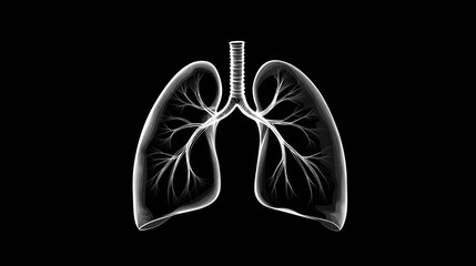 Anatomical illustration of lungs against a black background, depicting respiratory system details
