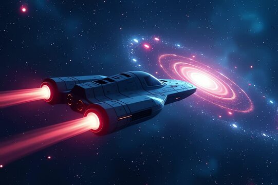 spaceship flying space filled