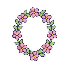 Floral wreath vector graphic design with pink flowers and green leaves for spring decoration element