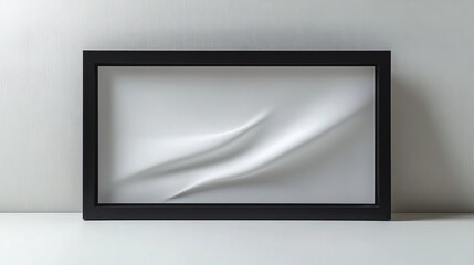 Fototapeta premium Modern abstract art print in black frame features elegant fabric folds minimalist design wall decor