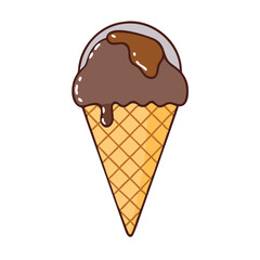 Delicious chocolate ice cream cone with fudge swirl vector illustration for summer treat art