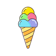 Ice cream cone vector illustration dessert sweet food summer treat colorful scoops delicious flavor 90s