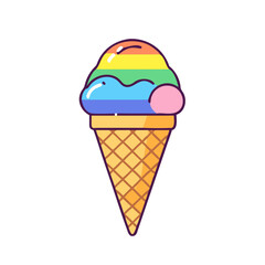 Rainbow ice cream cone dessert summer treat colorful frozen food sweet delicious tasty cool bright