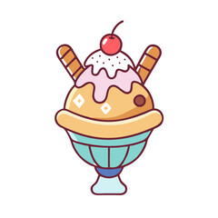 Delicious ice cream sundae with cherry topping dessert sweet treat frozen food vector illustration