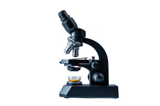 Detailed microscope equipment view on transparent background
