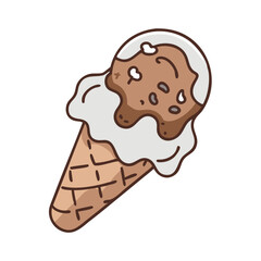 Delicious cartoon ice cream cone chocolate chip dessert sweet treat summer food illustration vector graphic