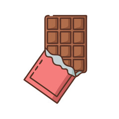 Delicious chocolate bar illustration with wrapper and squares for dessert lovers and foodies