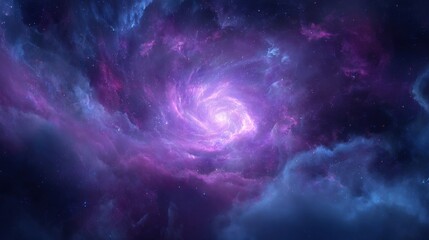 Fototapeta premium A 4K photo of cosmic swirl nebula, vibrant purple and blue hues, glowing center, interstellar gas and dust.