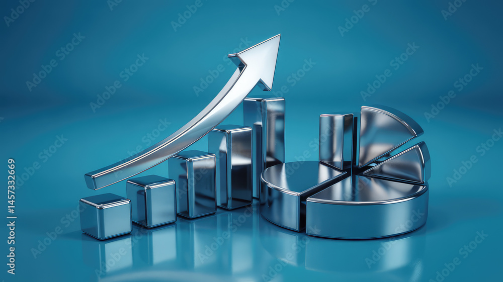 Aufkleber ascending progress: the image showcases a dynamic upward trend, using a sleek metallic bar graph and