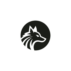 simple wolf logo design, circle graphic icon concept 