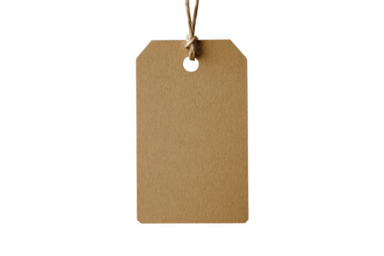 Brown paper tag with string on transparent background