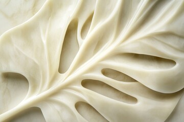 Detailed carved leaf design in pale stone.