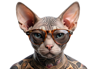 sphynx cat with tattoos and sunglasses cool style