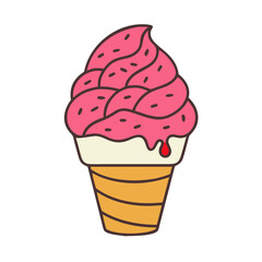 Illustration of delicious strawberry ice cream cone dessert sweet treat food summer frozen snack vector art