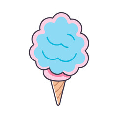 Cartoon cotton candy vector graphic illustration of sweet food treat with cone design element for kids
