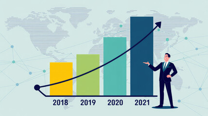 Financial Growth: An illustration captures a businessperson presenting an upward trend, visually symbolizing business prosperity, financial growth, and economic advancement.