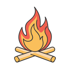 Campfire illustration of burning wood logs for outdoor camping and fire safety concept design