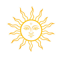 Sinhala and Tamil New Year Sun with Human Face Illustration with Yellow Rays,Sinhala Avurudu Design -Sri Lankan new year design