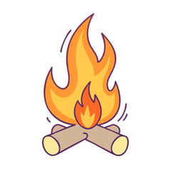 Cartoon campfire illustration vector graphic design for camping bonfire and outdoor adventure